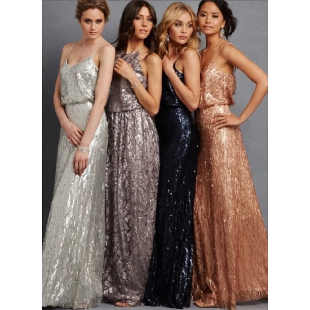 New Donna Morgan x BHLDN Alana size 10 Gold Sequin Maxi Gown - Picture 4 of 10